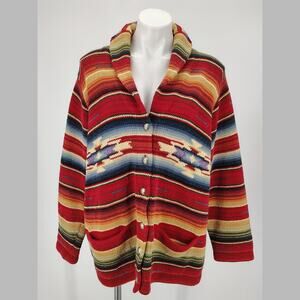 Vintage Lauren Ralph Lauren Southwestern Knit Cardigan Lodgecore Boho Sz Missing